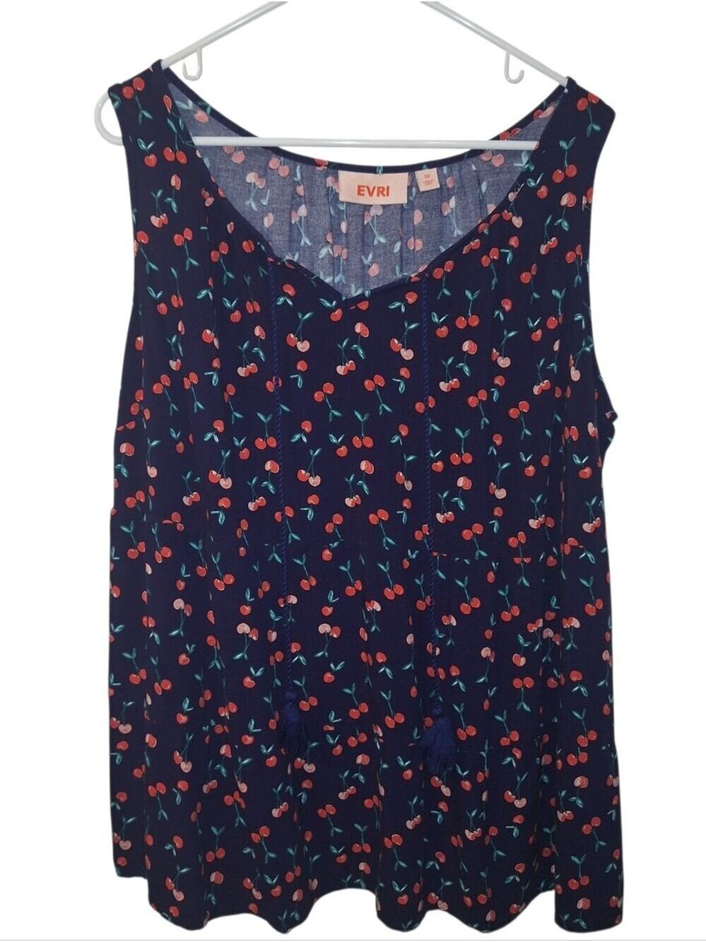 EVRI Navy Cherry Print Sleeveless V-Neck Tanktop Blouse 1X
